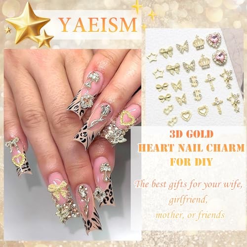 180PCS Nail Charms: Cross Crystal Star, 3D Butterfly, Sparkly Crown, Shiny Gold