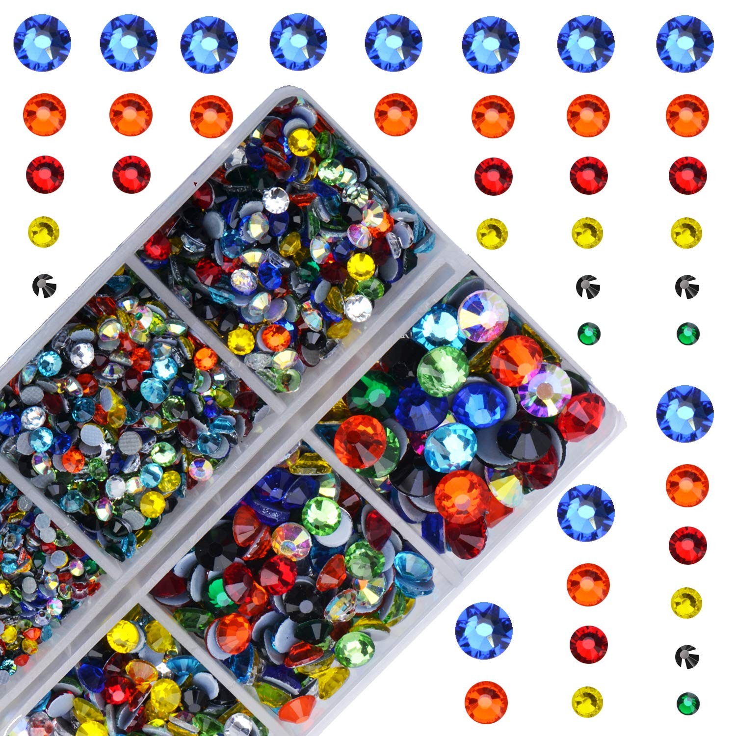 4000Pcs Mixed Size Hot Fix Round Crystals Gems Glass Stones Hotfix Flat Back