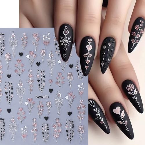 Valentine’s Day Nail Art Stickers Decals 3D Self mini heart french line