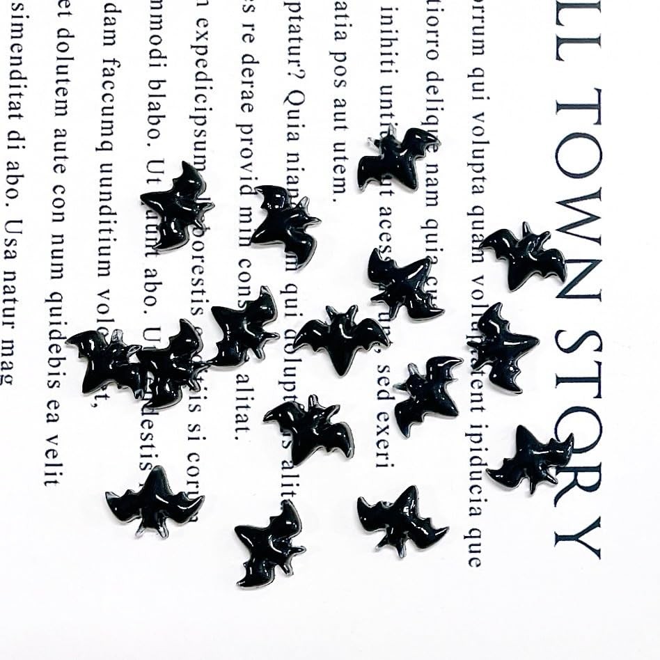 200Pcs Black Halloween Bat Nails Charms 3D Resin Black Bat Nail black