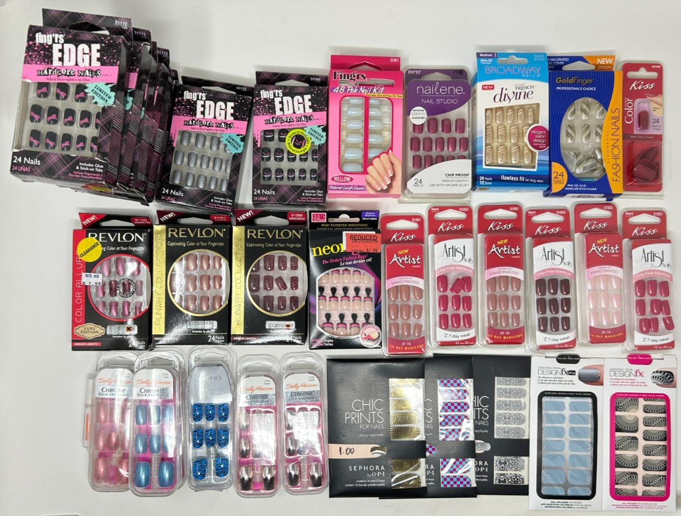 Large Y2K Lot of Assorted Glue-On Fashion Nails and Nail Applique Strips