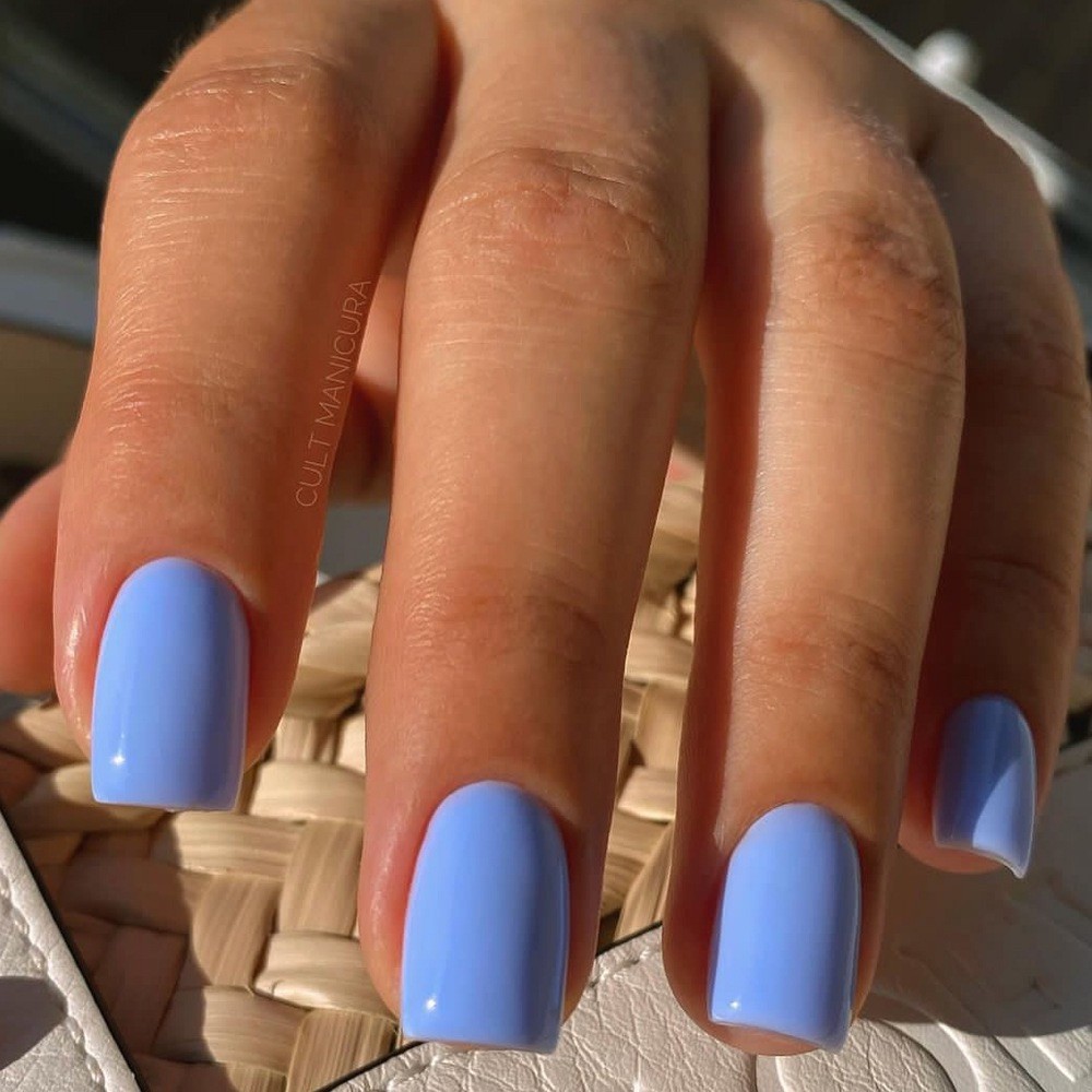 24pc Light Blue Press On Nails | Short Squoval | Reusable with Tools