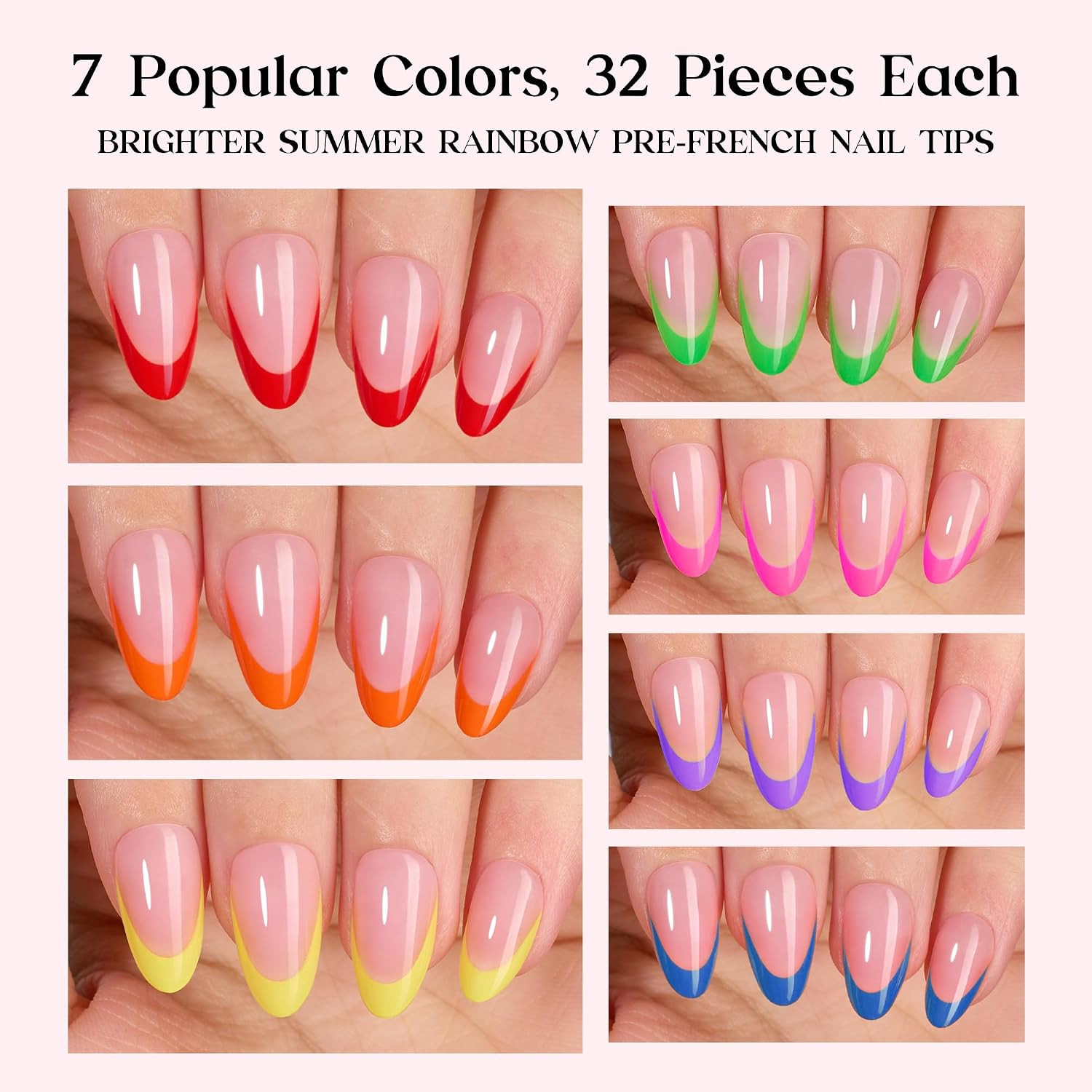 X Press Gel Nail Kit: 7 Colors Short Almond French Tip Press on Nails Kit with 2