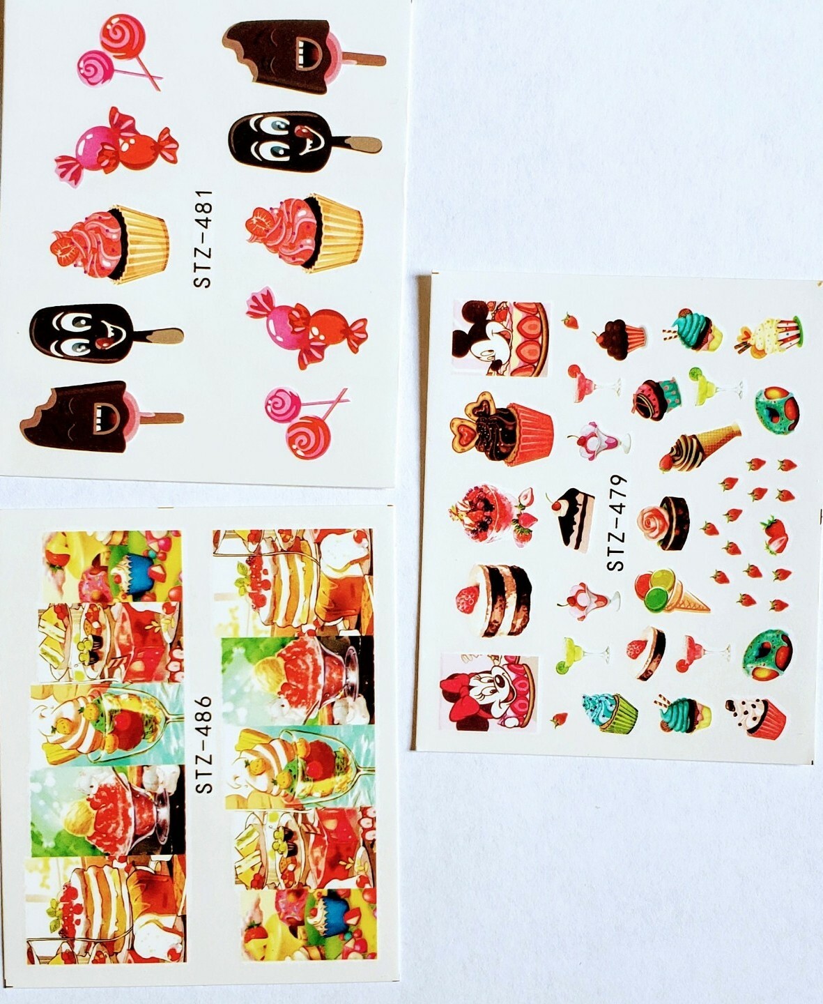 3 sheets Ice Cream Candy Fruit Berries Nail Sticker Nail Art Design Polish Nail