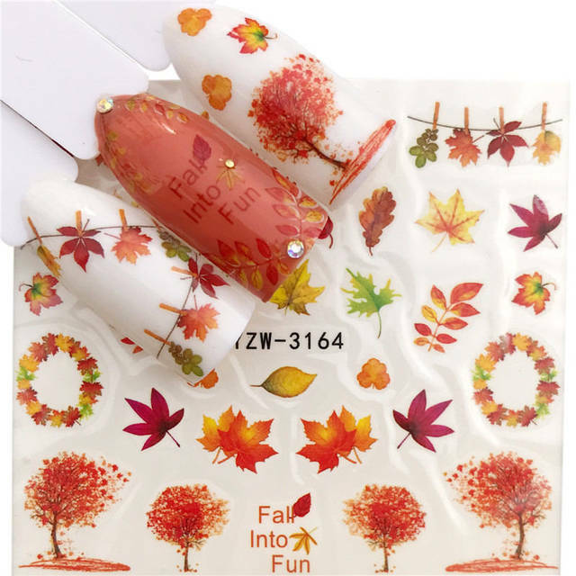 Nail Art Water Transfer Sticker Multi Color Maple Leaves Fall Decals Manicure