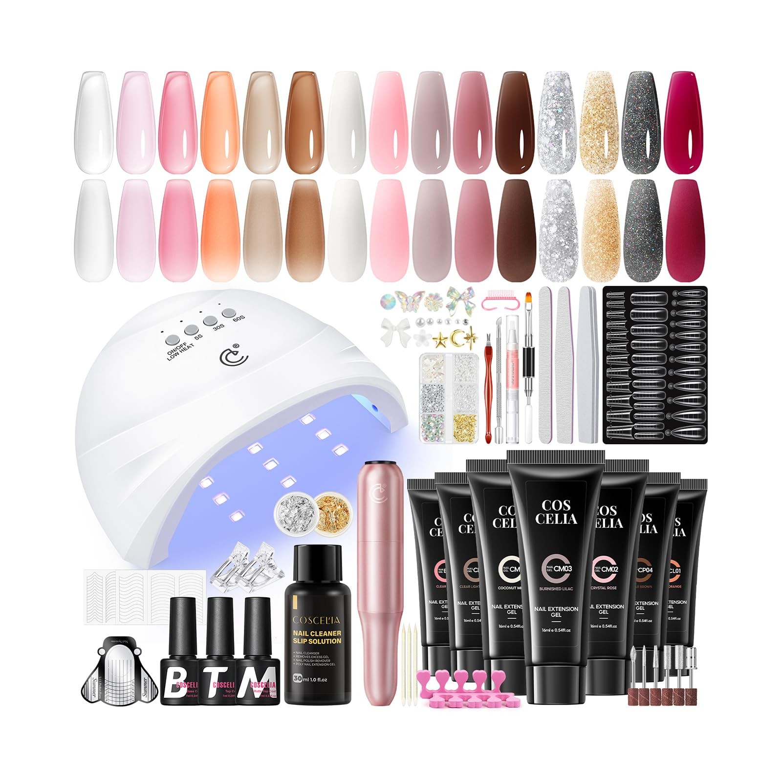50PC Poly Nail Gel Kit Starter Kit with Drill and Lamp 15 Colors 16ML Nail Ex…