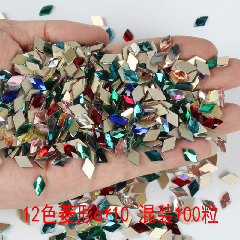 100pcs Nail Art Rhinestones Flat Back Mix Shapes 3D Decor Elongated Glass Stones