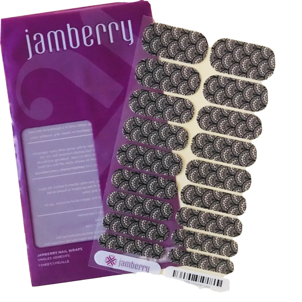 Jamberry Nail Wraps Victorian Lace RETIRED FULL SHEET Black Beige Manicure Style