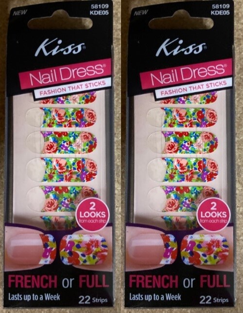 2 PACK Kiss Nail Dress Polish Strips Applique Apps Stickers Wrap 44 Strips Total
