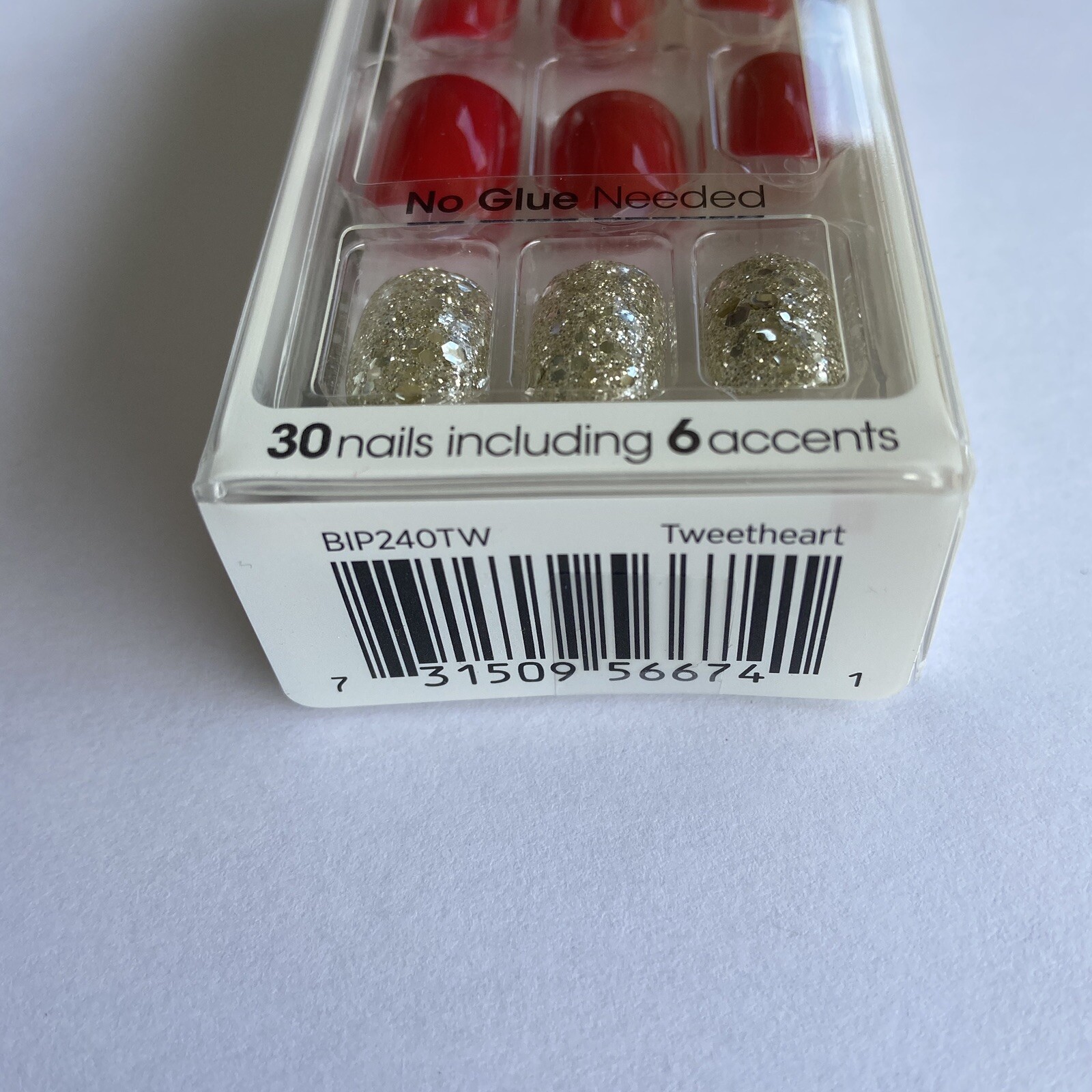 NEW Kiss Nails Impress Press On Manicure Short Gel Red Silver Sparkle Christmas