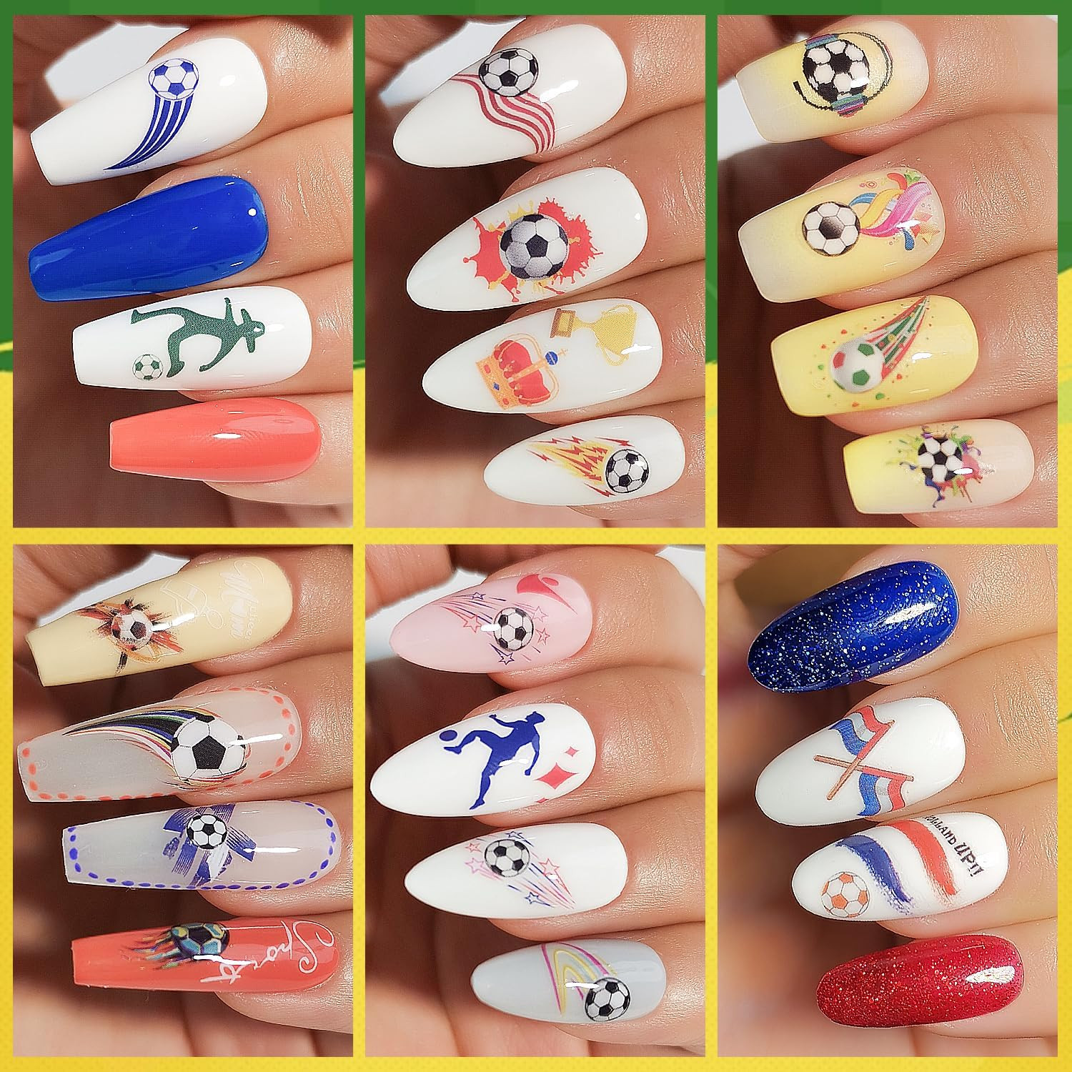 World Cup Soccer Nail Art Stickers,12 Sheets Football Themed Nail Decals | Socce