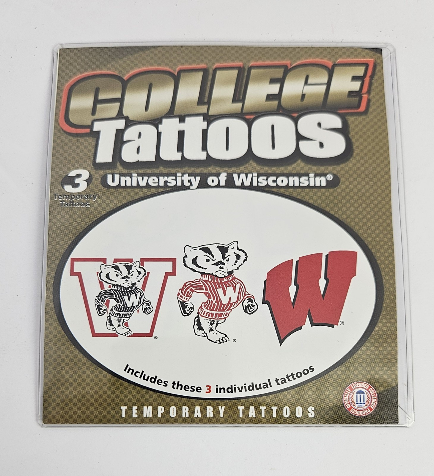 University of Wisconsin Badgers College Logo 3 Pack Temporary Tattoos Brand New