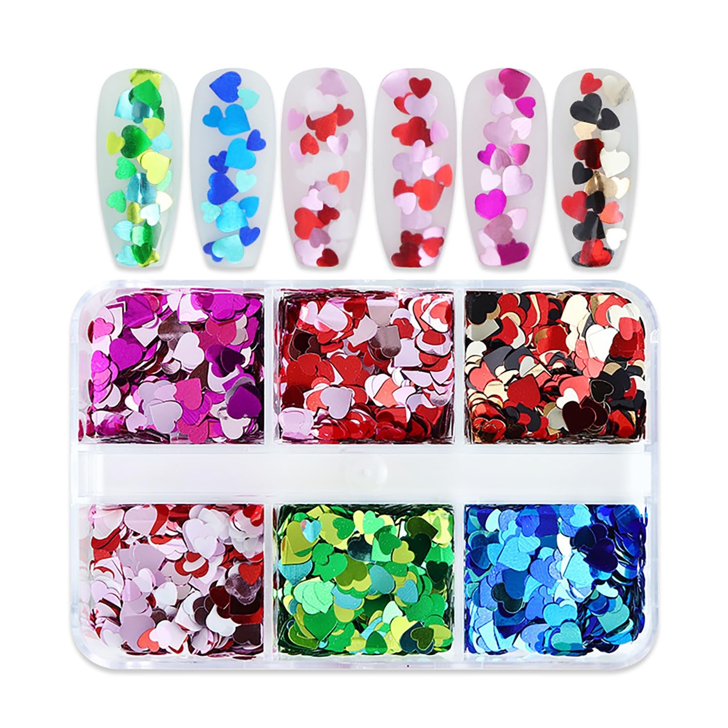 Valentine’s Day Nail Art Heart Glitter Sequins 3D Mixed Heart Nail Glitter Fl…