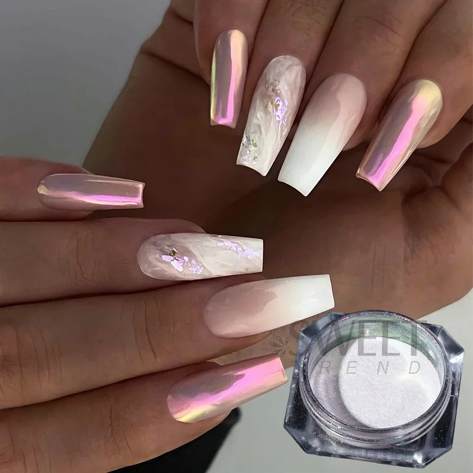 2pcs Rainbow Mirror Nails Glitter Powder Mermaid Unicorn Chrome Pigment Aurora