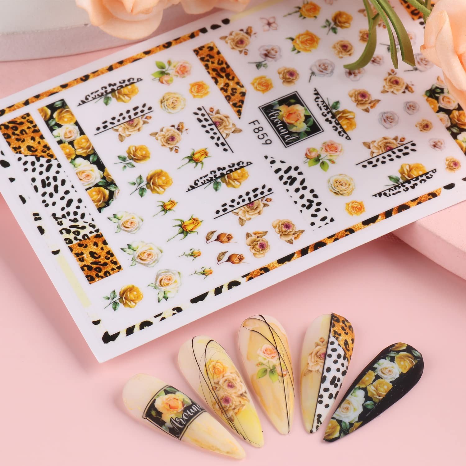 Flowers Rose Nail Art Stickers, 3D Flower Nail -Adhesive Sticker Design, Holo…