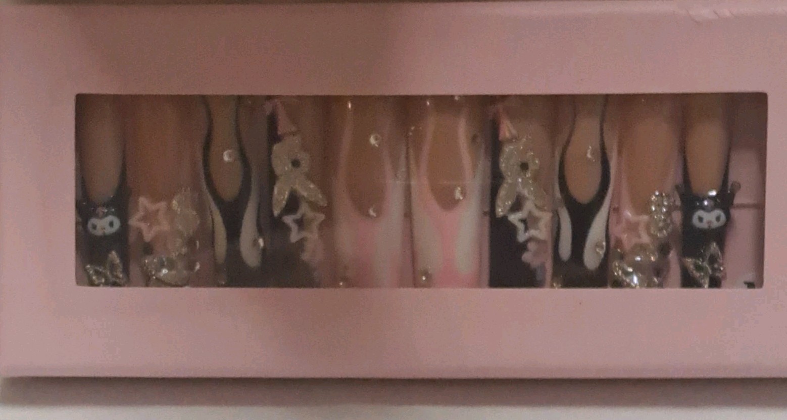 Handmade Tapered Square Press On Nails Nude Pink Black Flame Kuromi Playboy