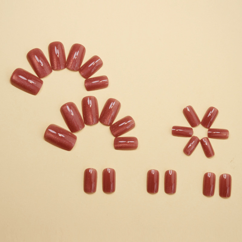 48 Pcs Wine Red Cat Eye Short Square Press on Nails, Bright Elegant Fake Nails