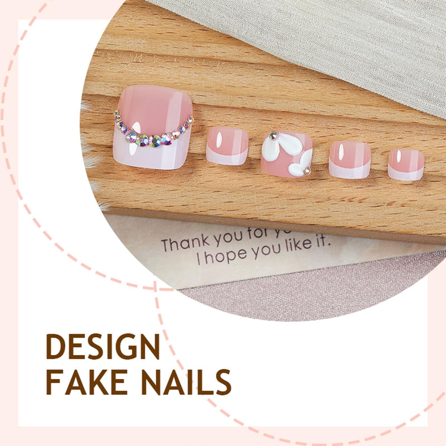 Bloazife French Tip Toe Nails Short TOE-16 Floral
