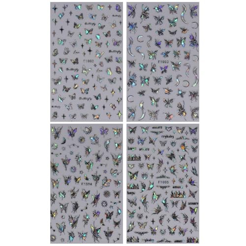 Black Butterfly Nail Art Stickers Decals-3D Butterflies Laser Black Butterfly