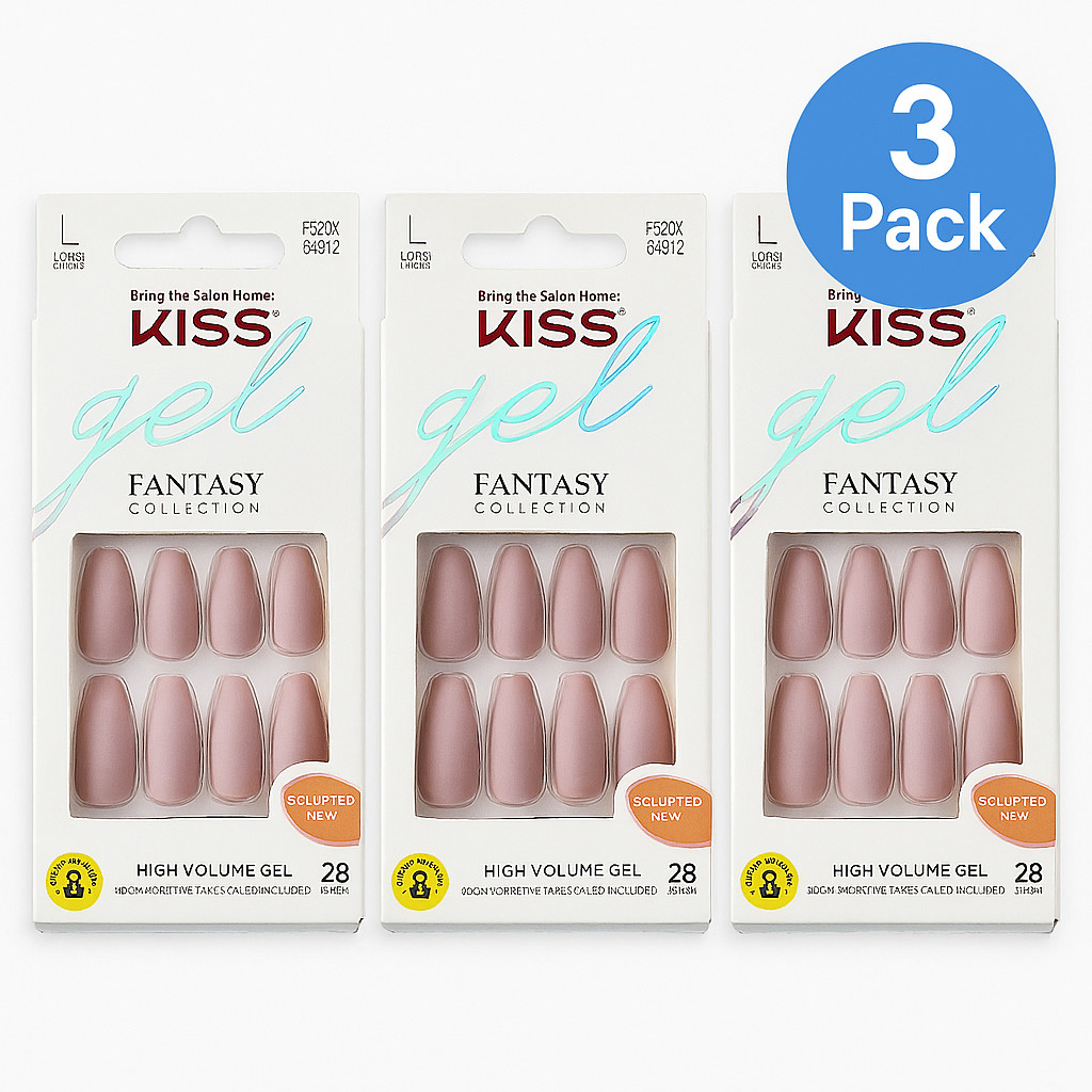 KISS Gel Fantasy Nails Sculpted Long 28 Count – 3 Pack – New