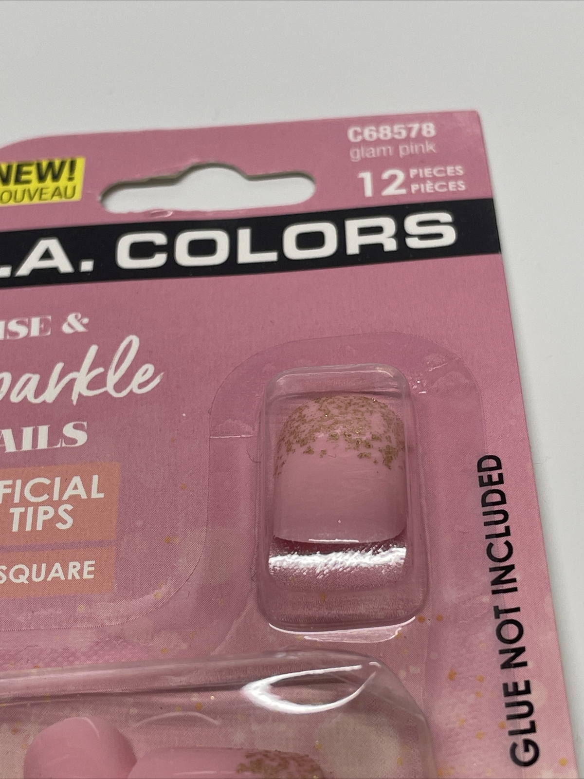 L.A. Colors Rise & Sparkle Nails Artifical Nail Tips Glam Pink Gold Short Square