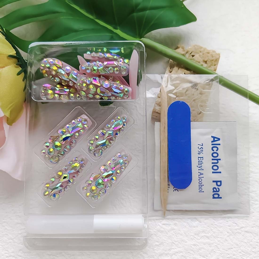 Luxurious 3D Crystal Press on Nails Long Coffin False General,24, ZS Style-8