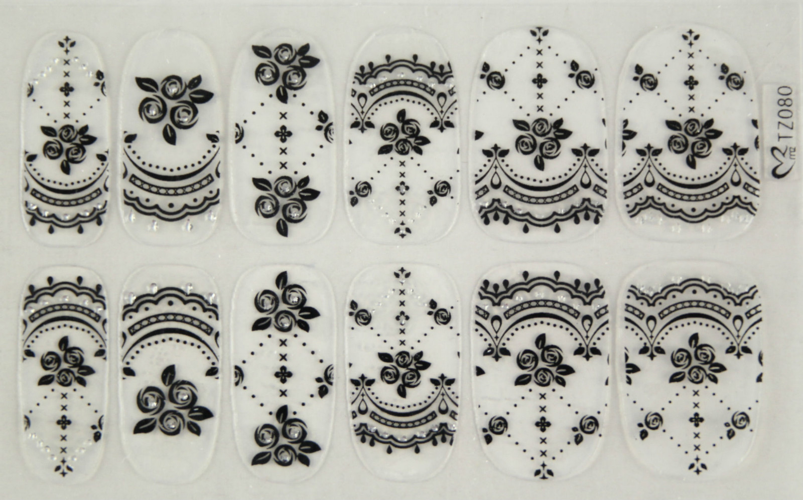 TZ080 Black Lace Nail Art Wraps Full Cover Stickers Flower Floral Transparent