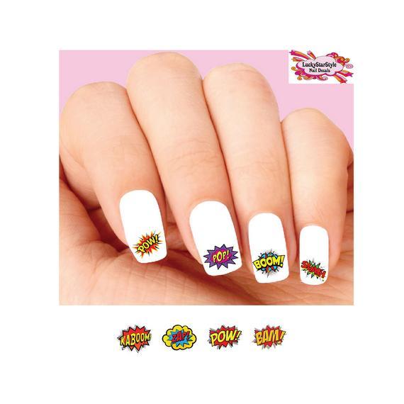 Waterslide Nail Decals Set of 20 – Comic Strip Sound Effects Pow, Bam, Boom, Zap