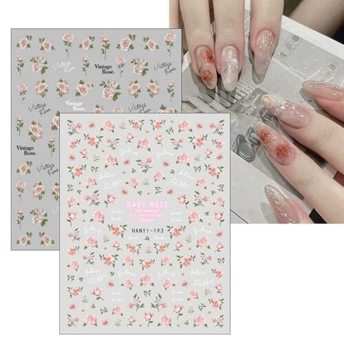 9 Sheets Spring Flower Nail Art Stickers Decals Self-Adhesive Colorful Flower