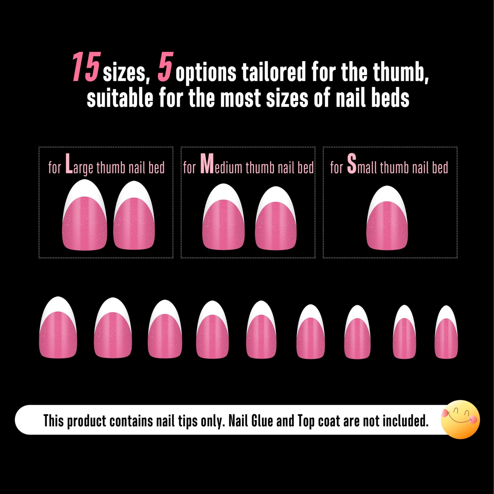 White French Tip Almond Nail Tips Press on ROSE PINK, Extra Thick Medium Soft…
