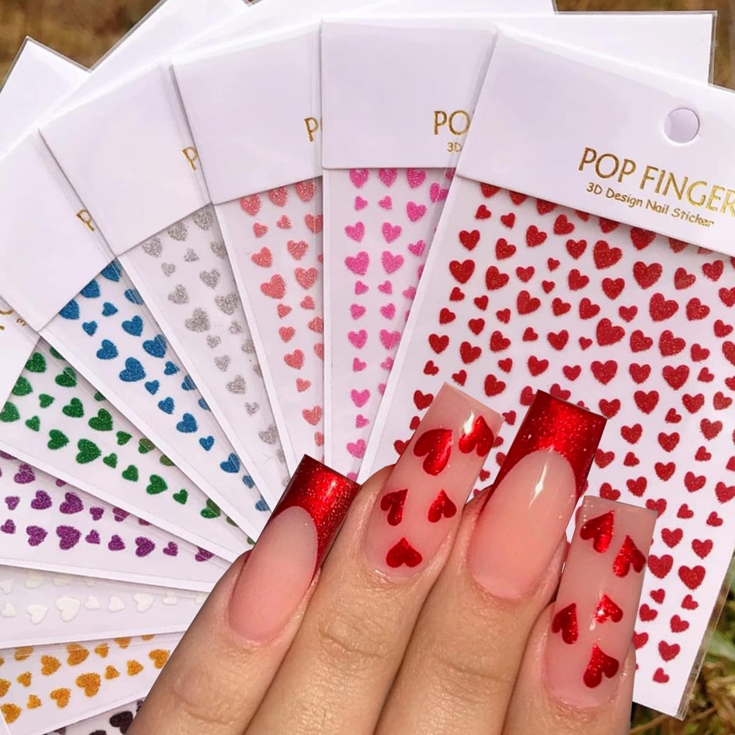 Heart Nail Art Stickers Decals 3D Shiny Glitter Love Hearts Self Design 20