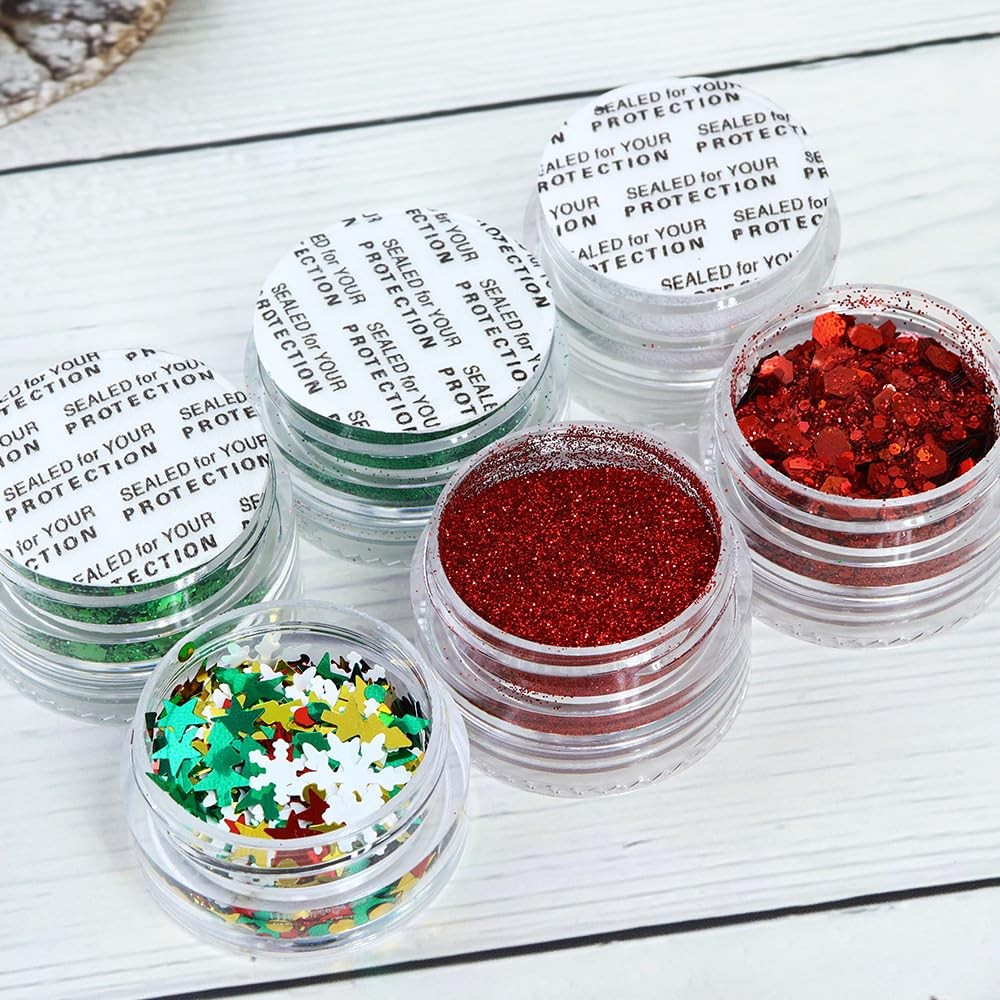 LPOODDNU Winter Nail Art Decorations: Flakes 3D christmas red green glitters