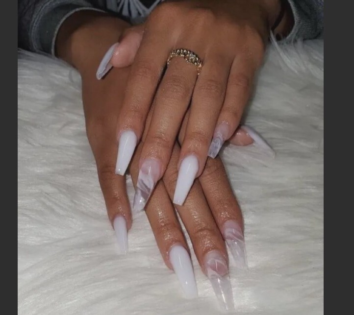 1 White Coffin Press on Set/ French Tip / crystal accent/ + 1 Free set !