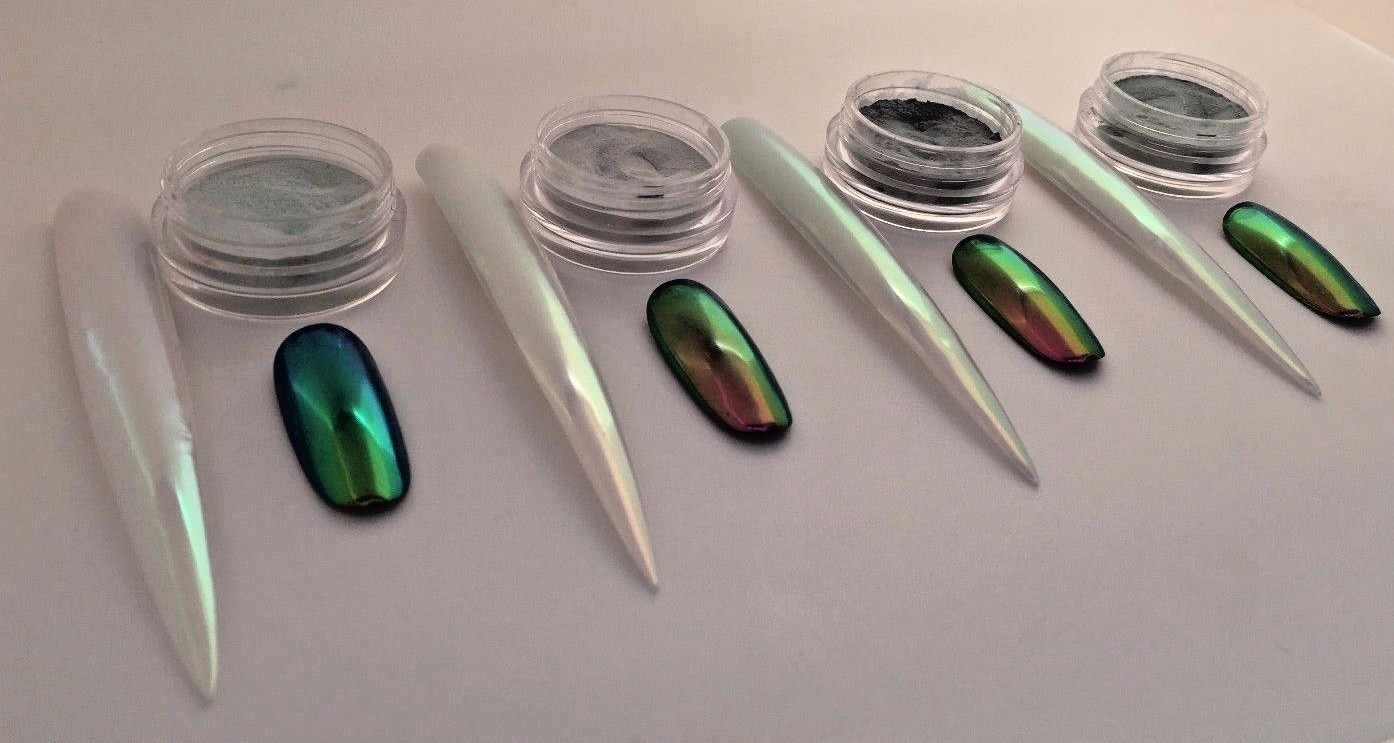 AURORA extra smooth UNICORN Nail Powder 4 colours CHROME Mirror Effect Nails UK