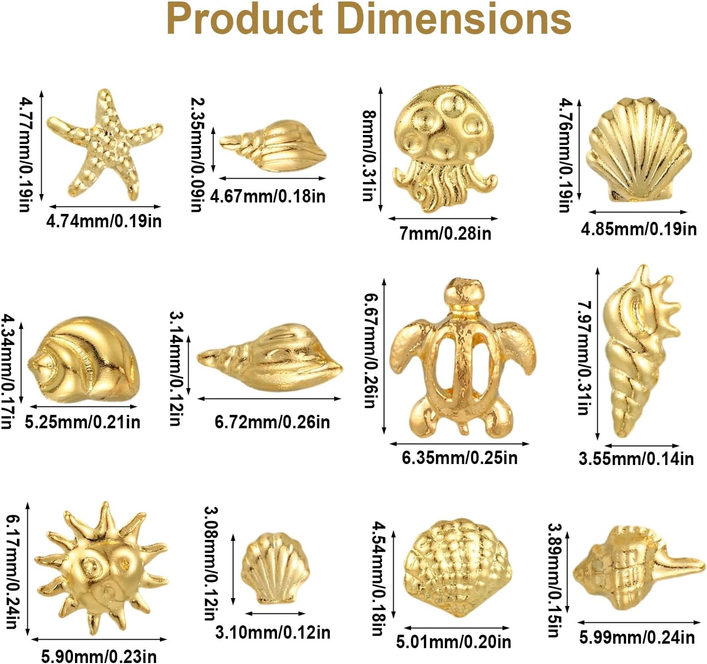 2Pcs Discs Seashell Nail Charms, Gold Sea Shell 3D Metal Beach Ocean Nail Gem De