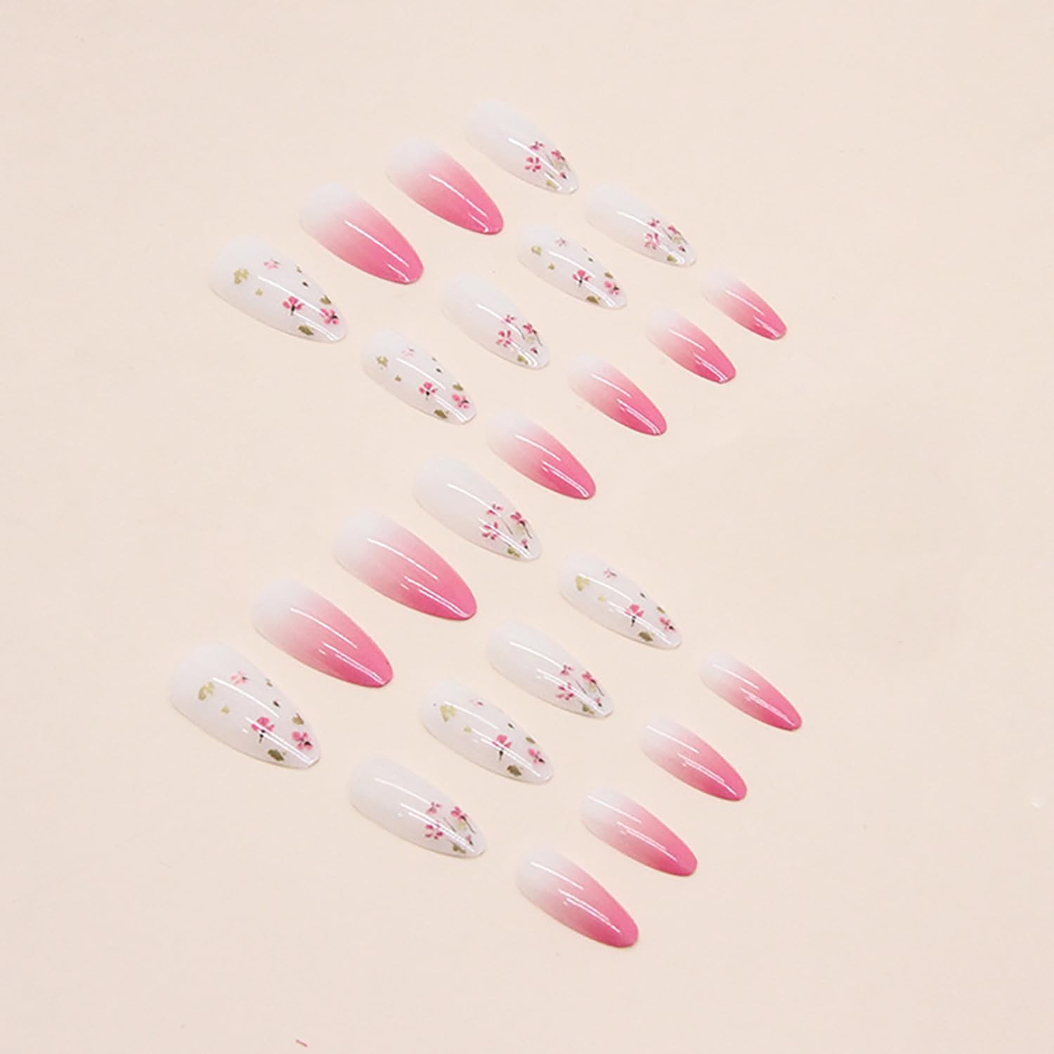 Almond Press on Nails Tip Medium, Artificial Fake Nails with Cute Flower Desi…