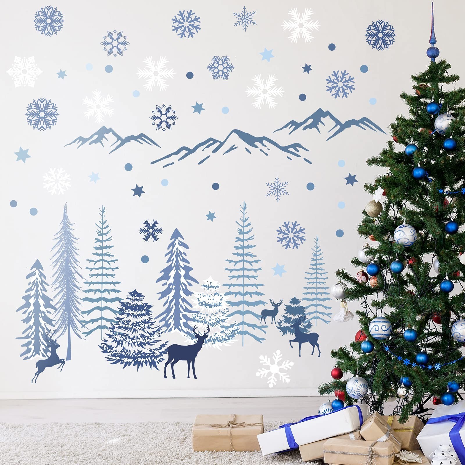 Teling 8 Pieces Winter Snowflake Wall Decals Stickers Dreamy Nursery Forest W…