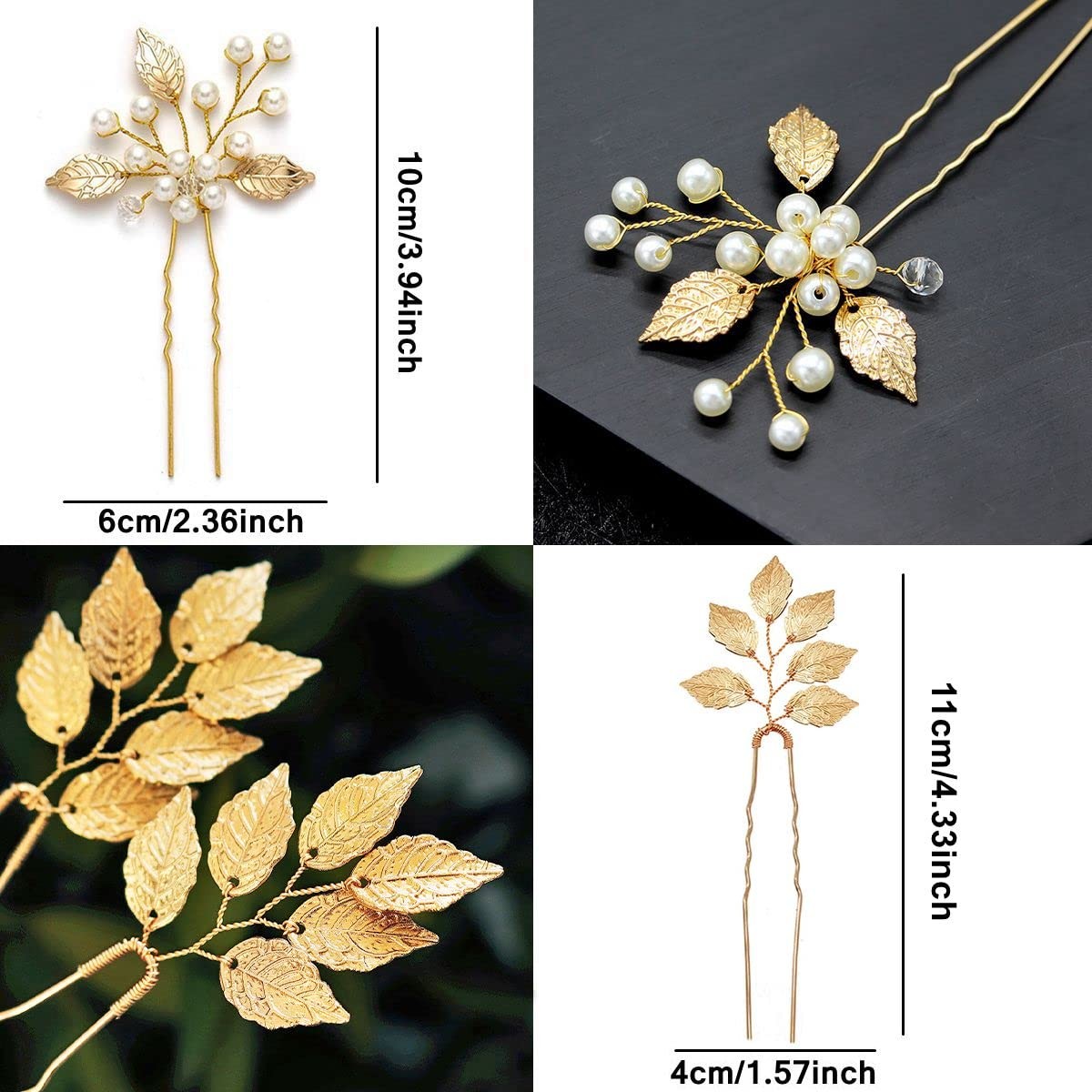 6 Pieces Bridal Wedding Hair Pins Gold Leaf Crystal 1 Count (Pack of 6),