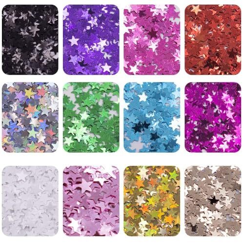 Star Glitter Confetti, 24 Boxes Stars Holographic Sequins 3D Star_24 Grids