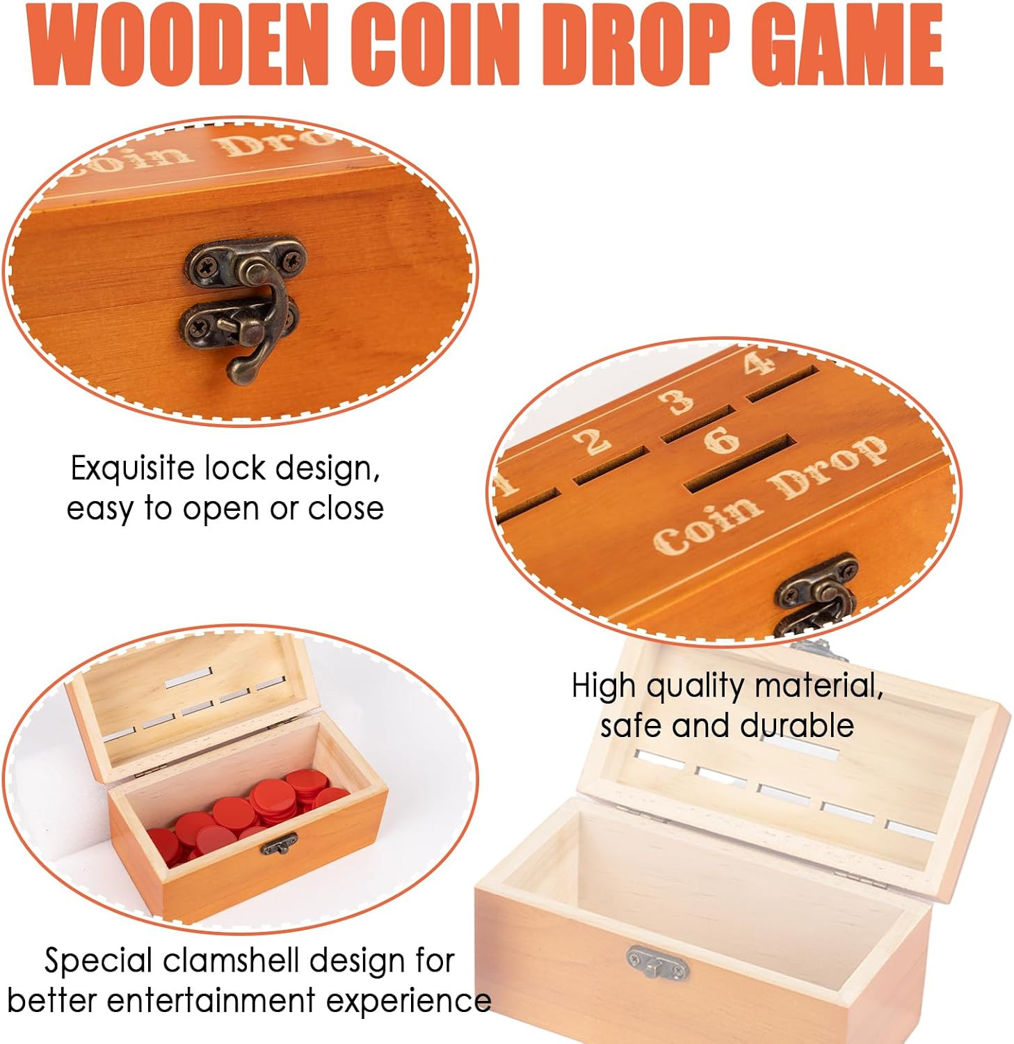 Extguds Wooden Penny Game,Coin Drop Game,Penny Coin Game Contains 50 Coins,Woode