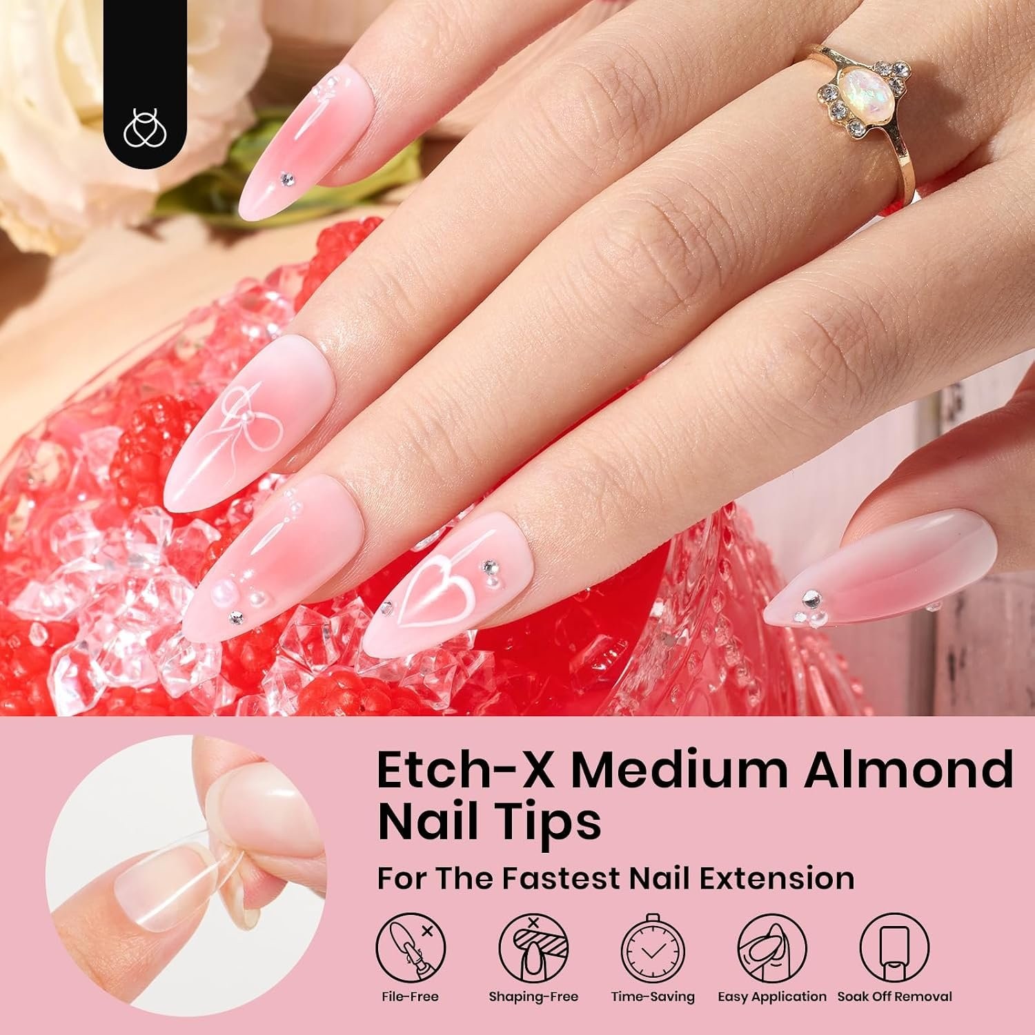 Beetles Gel Nail Tips Medium Almond 288 PCS Half Matte Full Cover Press On