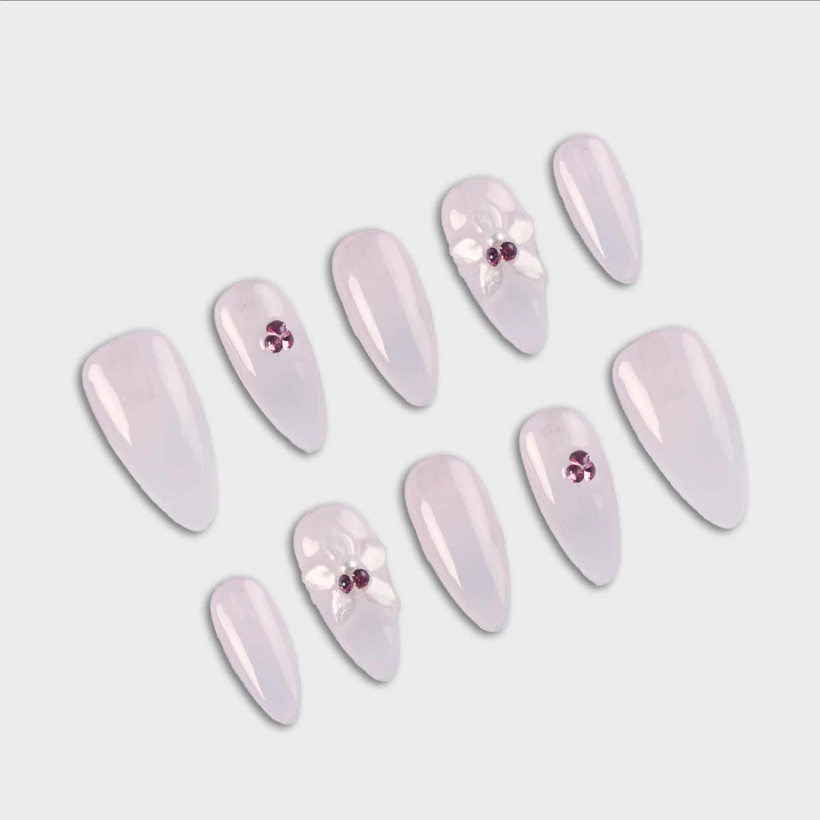 SIYOU Pearl Glaze Long Almond Pink Floral Glazed Press-On Nails 10pc