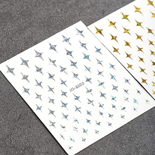 12 Colors Stars Nail Art Stickers, 3D Stars Self-Adhesive Four-Pointed Star
