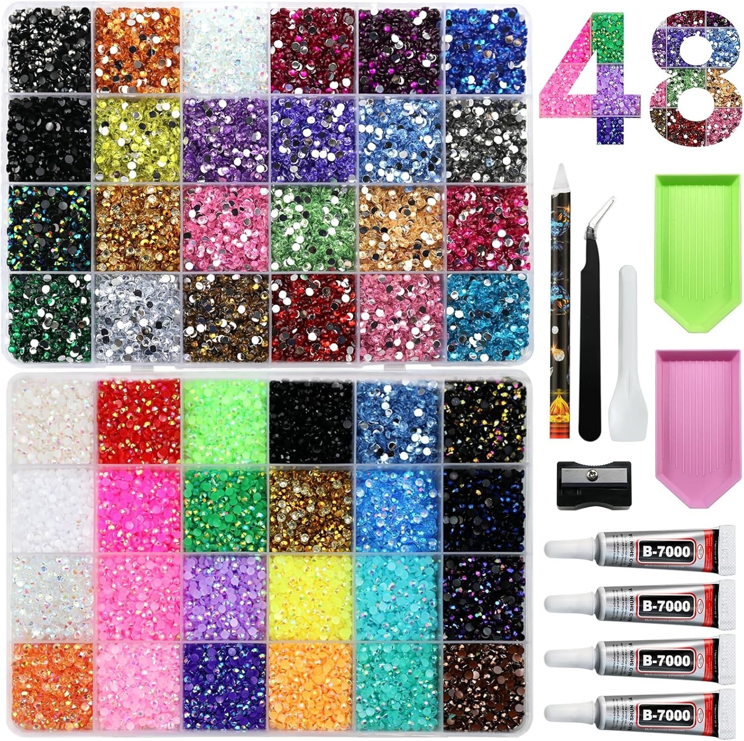 Genuine 52000Pcs Resin Rhinestones for , 48 Color 3mm Flatback Gems for Craft…