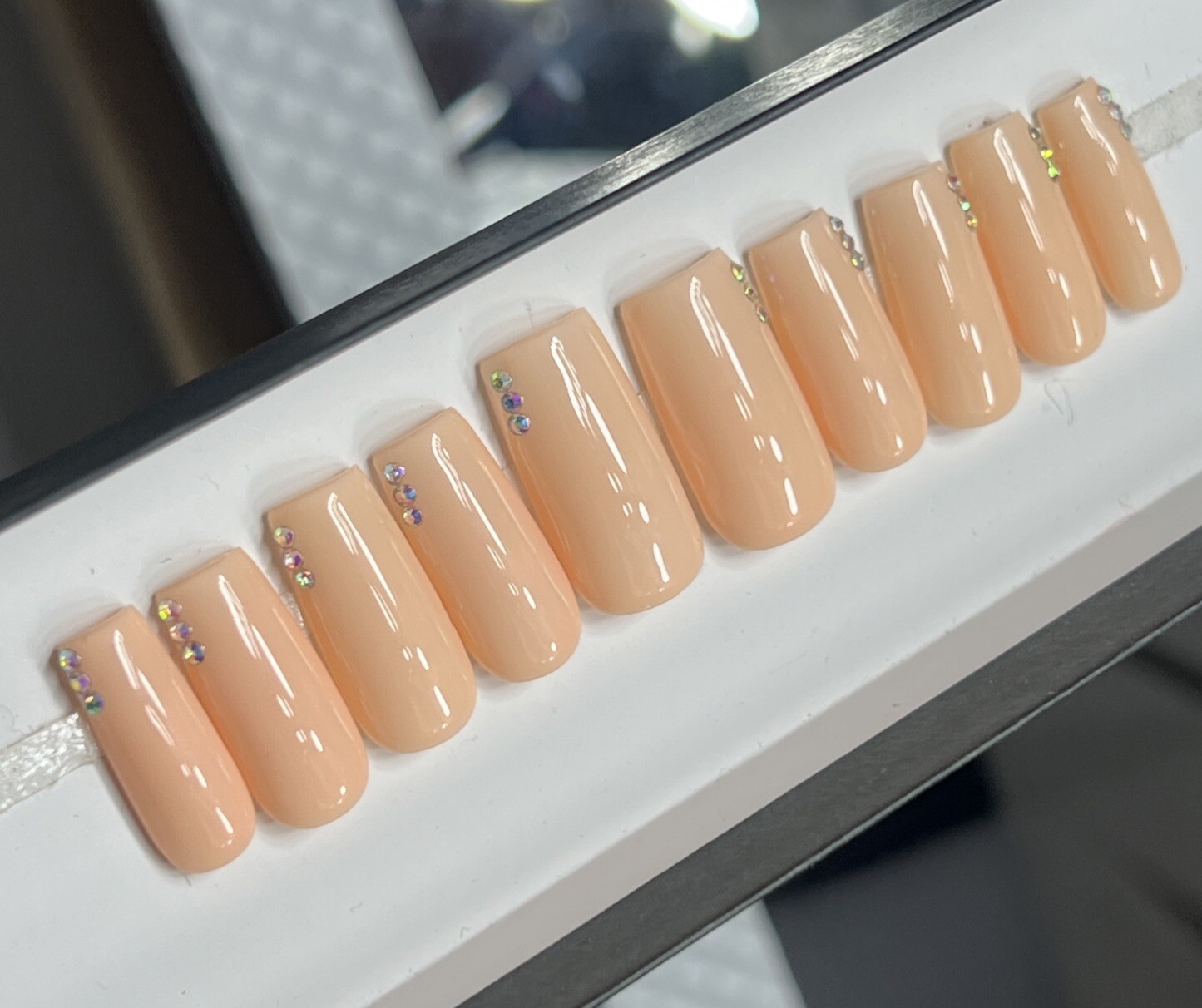 🍑🐮 CUSTOM Hard Gel Press On Nails, ORANGE CREAM NUDE BLING 10p FULL SET W Kit