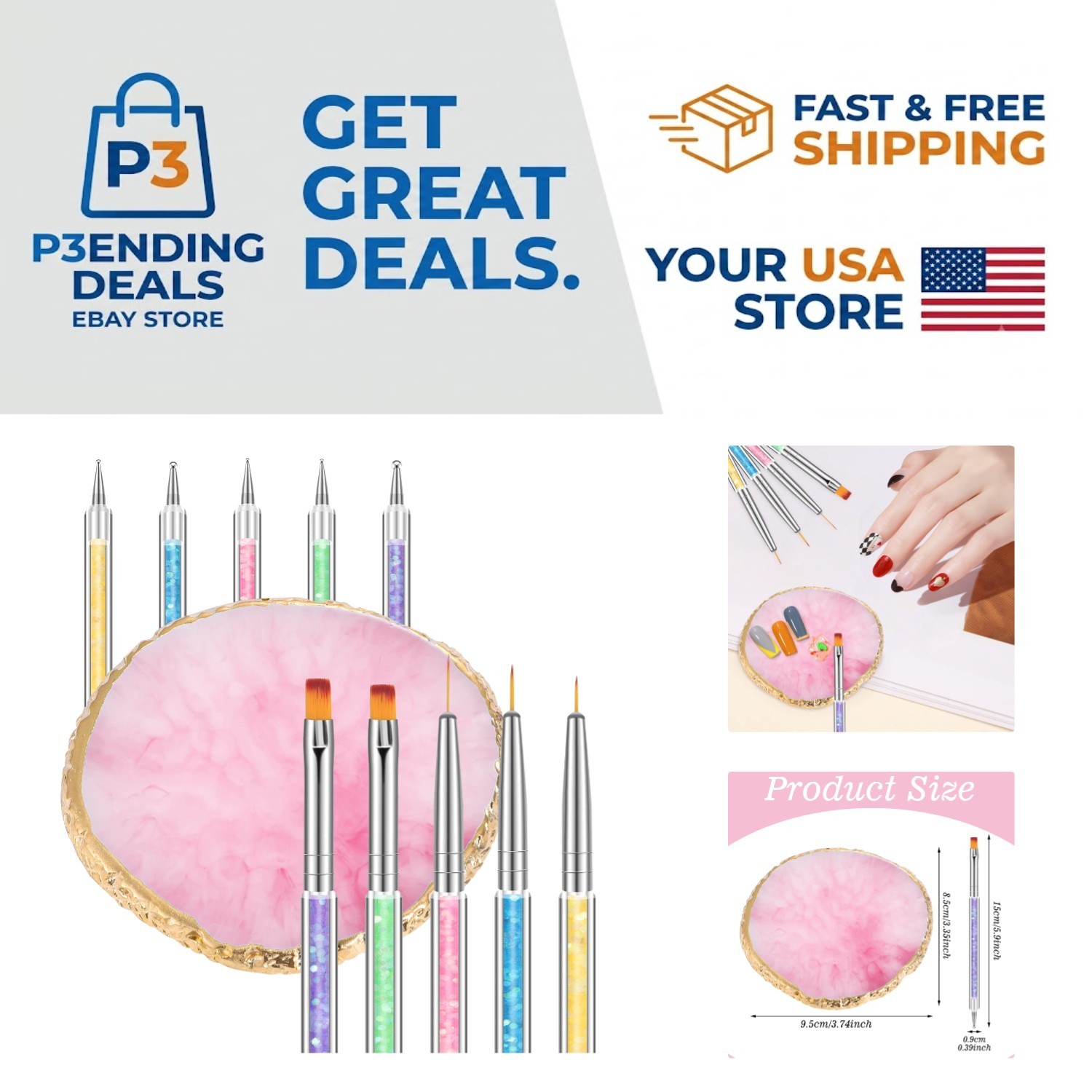 Luxury 6-Piece Resin Nail Art Palette & Brush Set for Stunning Nail Designs