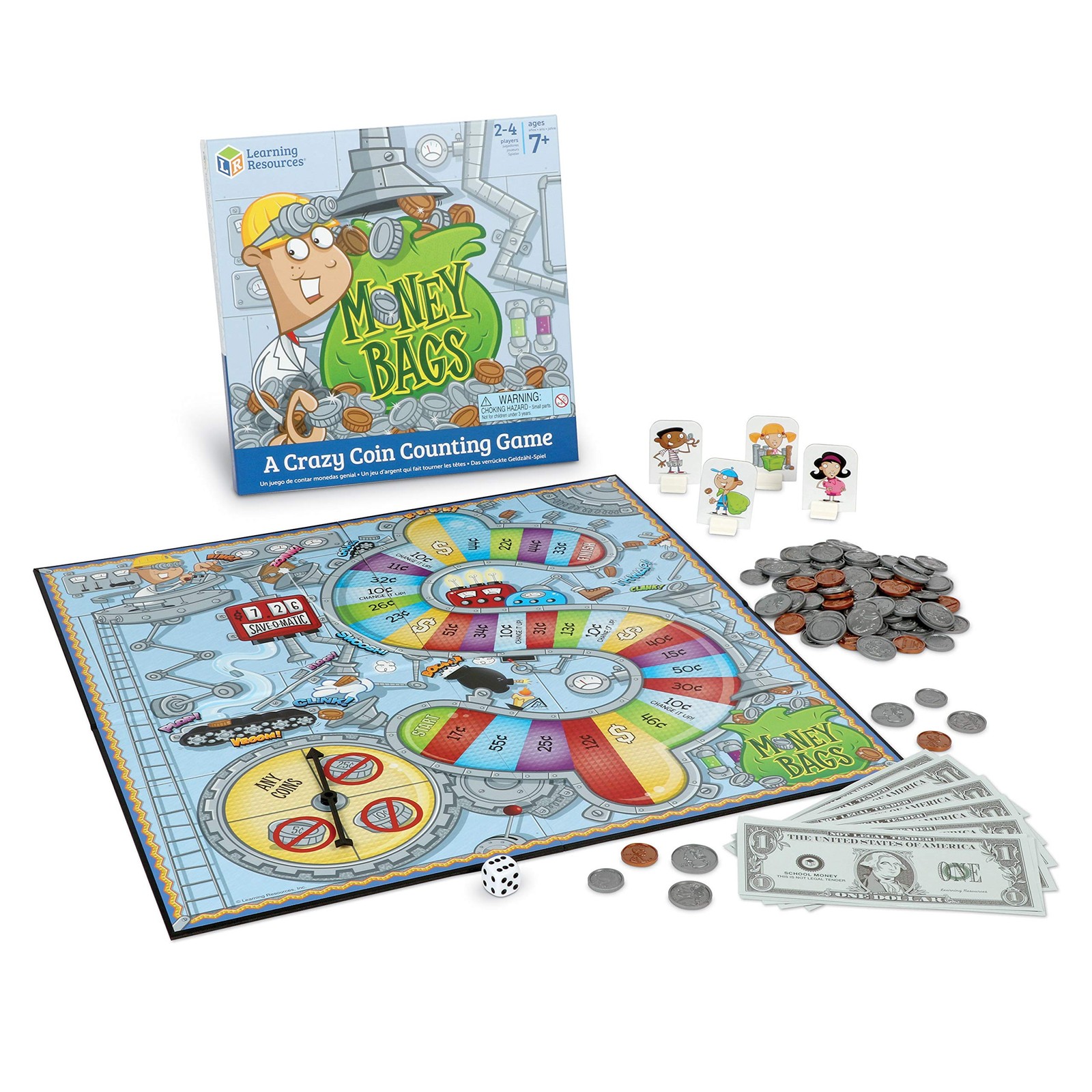 Learning Resources Money Bags Coin Value 12.00″ L x 17.00″ W x 1.50″ H, Multi