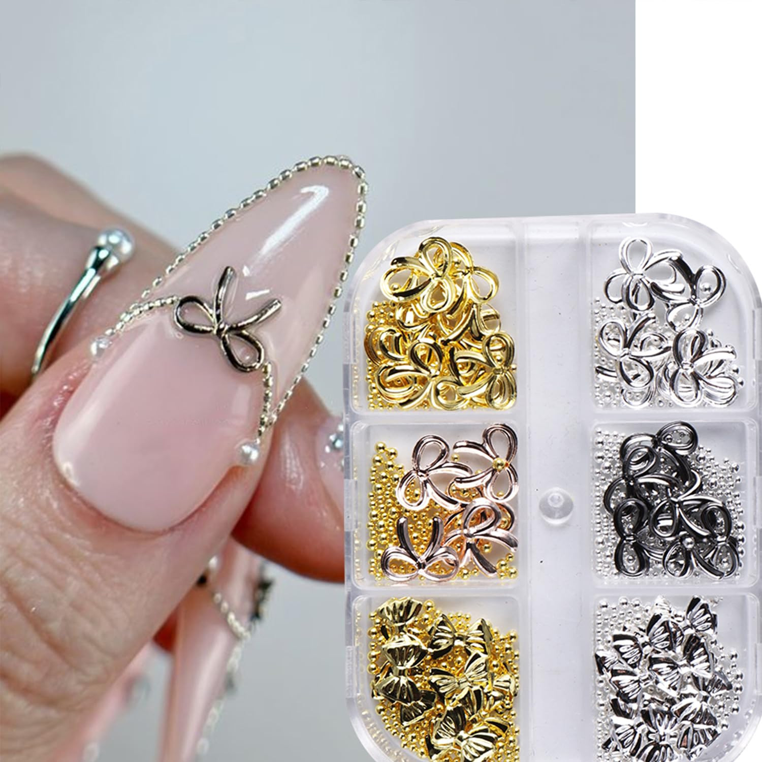 3D Metal Alloy Bow Charms for Nail Art – Gold & Silver DIY Accessories