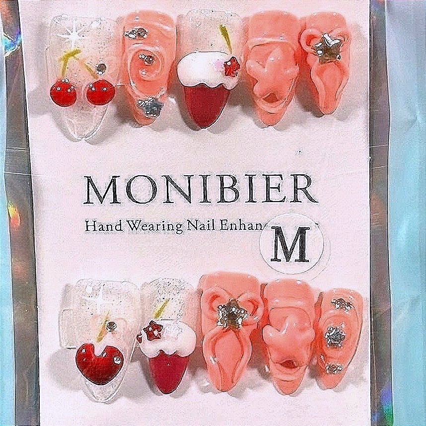 Pink Cherry Press On Nails Coquette Y2K 3D Kawaii Cute M