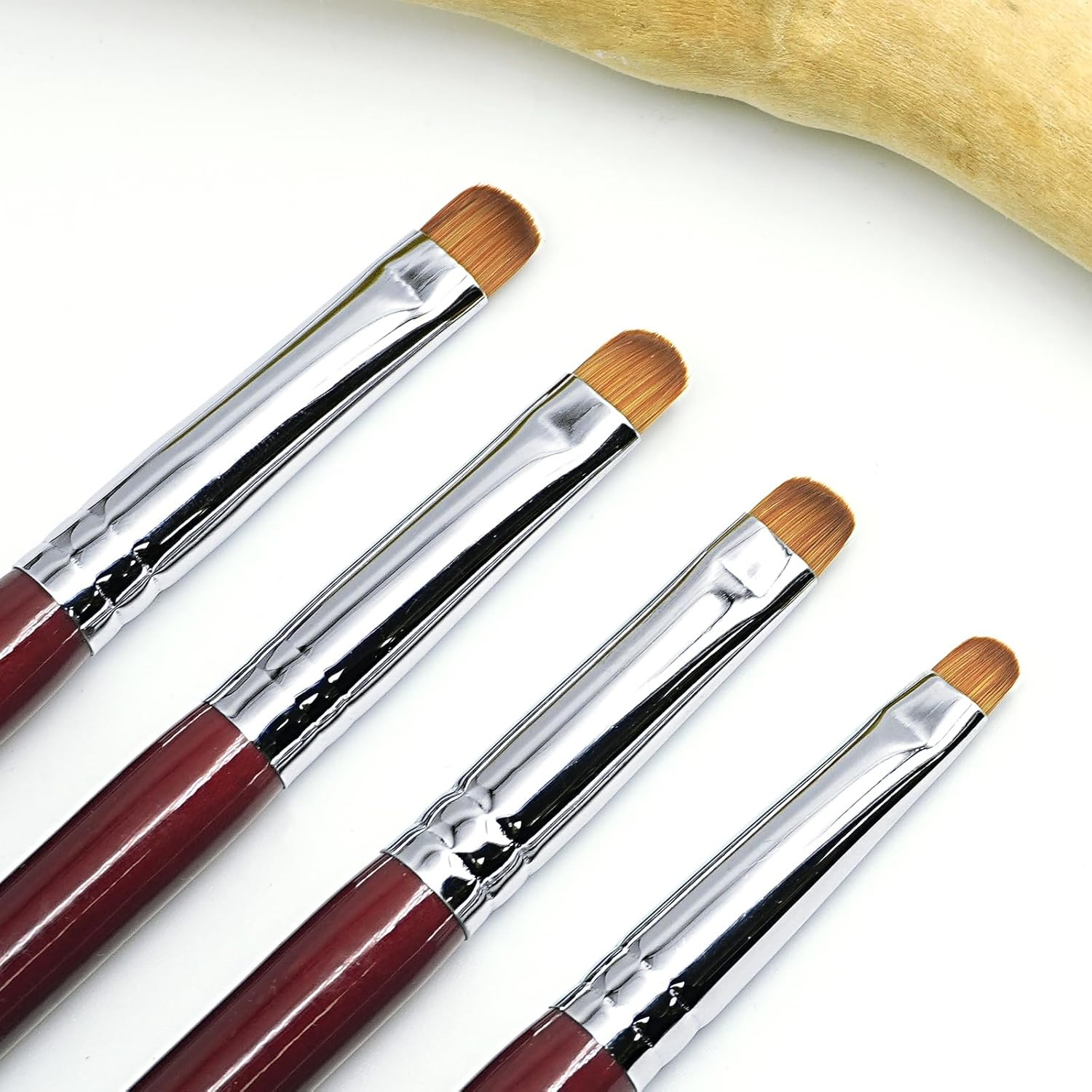 4Pcs Professional Red Wood French Nail Brushes | Clean-Up Brushes & Dotting Pens
